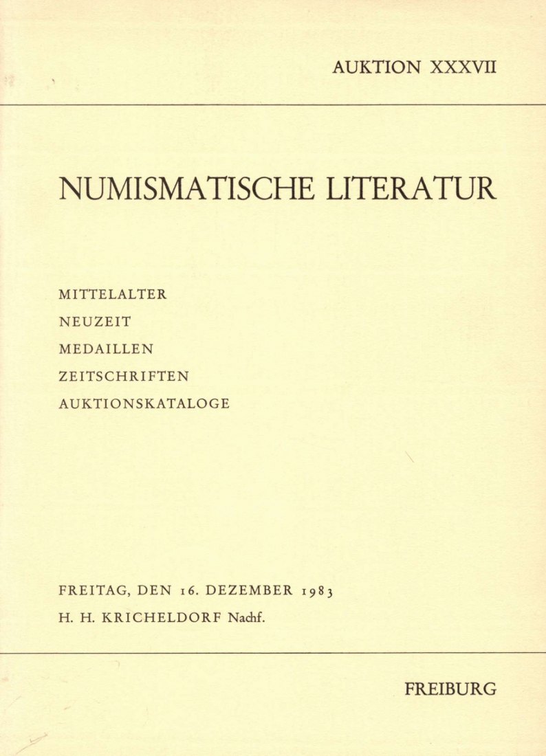  Kricheldorf (Freiburg) 37 1983 Numismatische Literatur ,Monographien & historische Auktionskataloge   