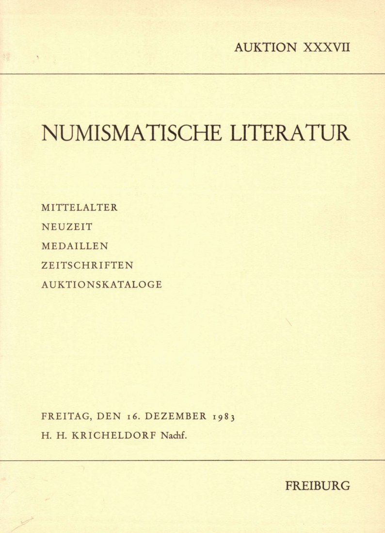  Kricheldorf (Freiburg) 37 1983 Numismatische Literatur ,Monographien & historische Auktionskataloge   