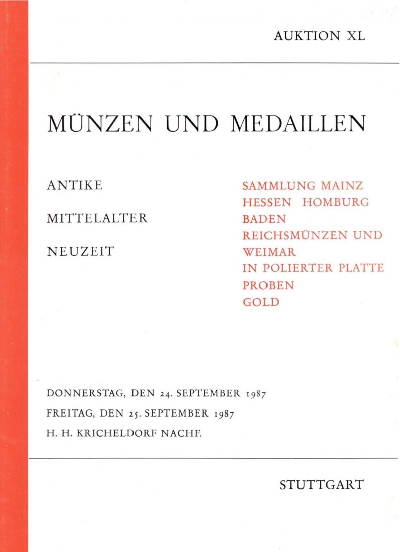  Kricheldorf (Freiburg) 40 1987 Antike ,Sammlung Mainz ,Serien Hessen Homburg ,Baden ,Proben   