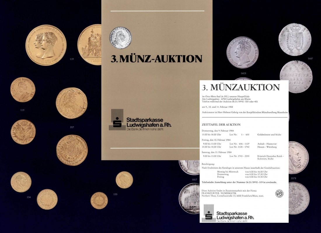  Stadtsparkasse (Ludwigshafen) Auktion 3 (1984) ua. große Serie Goldmünzen aller Epochen   