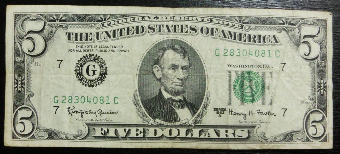  USA / BN 5 Dollar 1963 A  Serie G 28304081 C   G ist Chicago   
