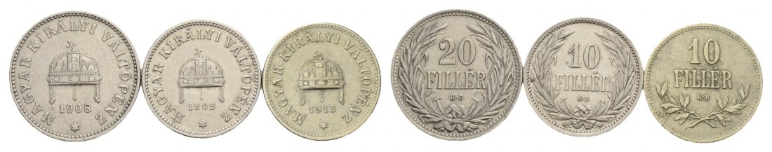  Österreich; 3 Kleinmünzen 1908/1909/1915   