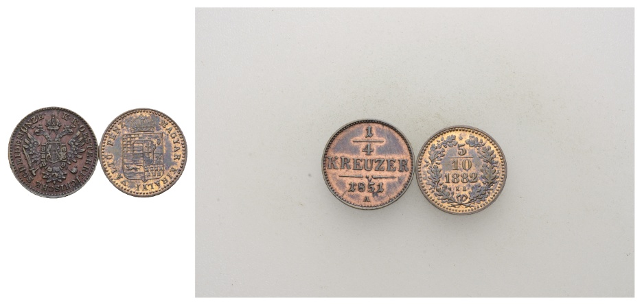  Österreich; 2 Kleinmünzen 1851/1882   