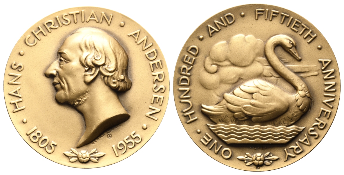  Medaille 1955; Bronze; Hans Christian Andersen; 150 Anniversary; 224 g, Ø 72,7 mm   