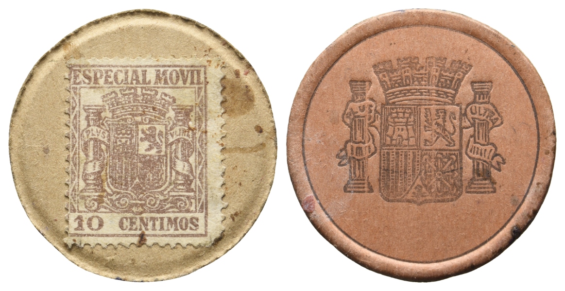  Spanien; 10 Centimos 1936; ESPECIAL MOVIL Briefmarkengeld / Bürgerkrieg   