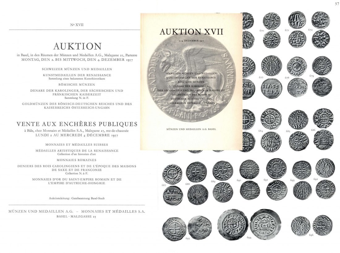  Münzen & Medaillen AG Basel - Auktion 17 (1957) Sammlung Denare der Karolinger ,Kunstmedaillen ua   