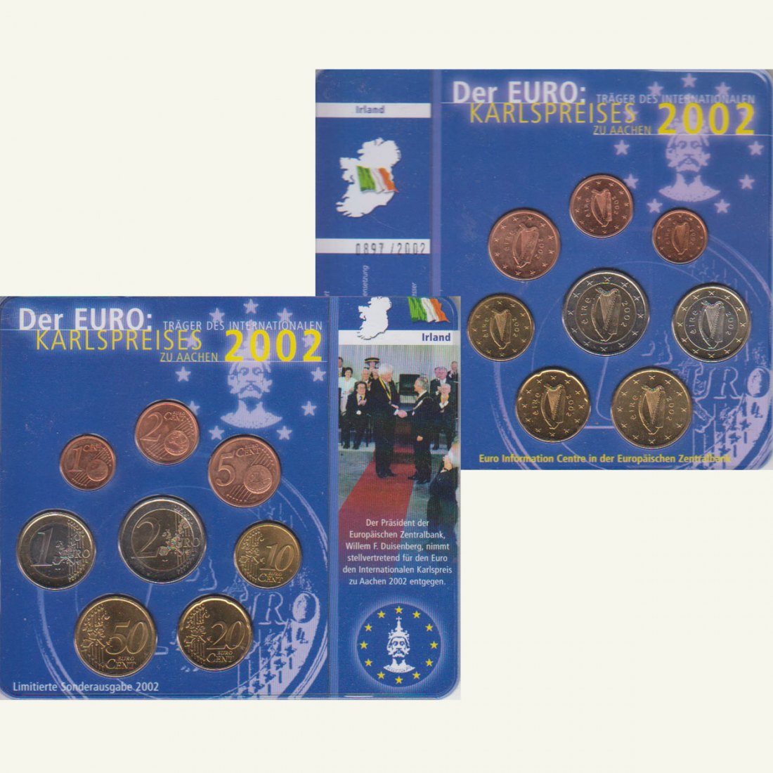 Sonder-KMS Irland *Karlspreis für den Euro* 2002 nur 2.002 Stück!   