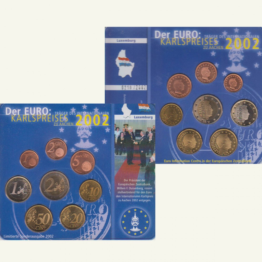  Sonder-KMS Luxemburg *Karlspreis für den Euro* 2002 2-Euro mit Stempeldrehung! nur 2.002 Stück!   