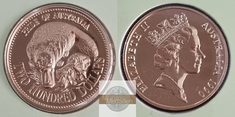 Australien. 200 Dollar 1990 Pride of Australia Schnabeltier MM-Frankfurt Feingold 9.17g
