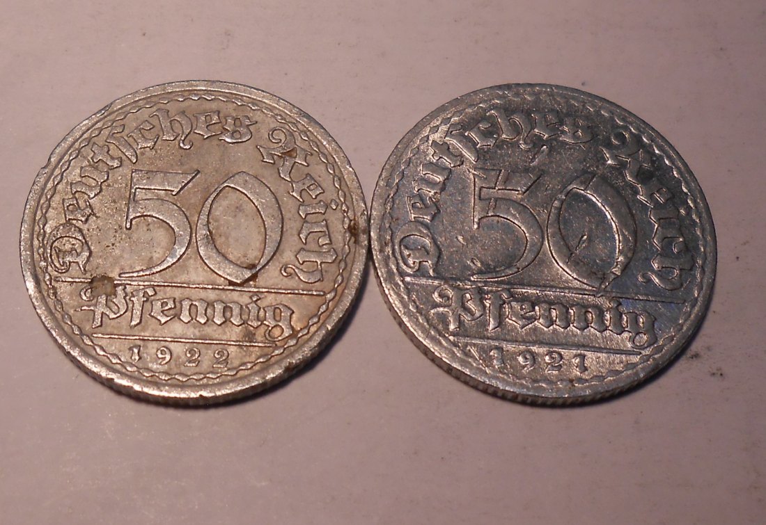  TK81 Weimarer Republik 2er Lot, 50 Reichspfennig 1921 D und 1922 A   