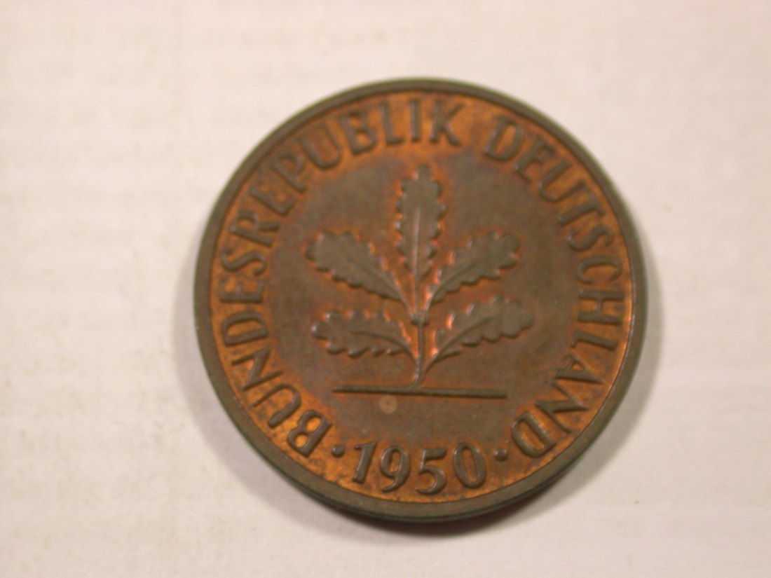 I3 BRD 2 Pfennig 1950 J in f.st Originalbilder