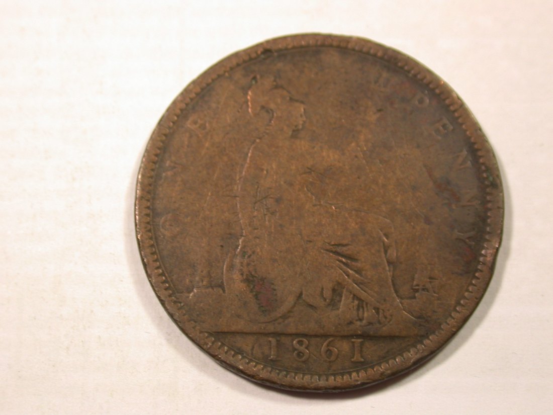  I3  Grossbritanien Victoria  1 Penny 1861 f.s  Originalbilder   