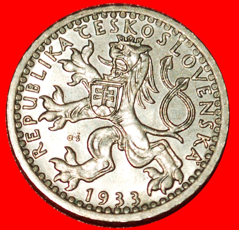  * LION (1932-1933): CZECHOSLOVAKIA ★ 25 HELLERS 1933 LION! UNC MINT LUSTRE! LOW START ★ NO RESERVE!   