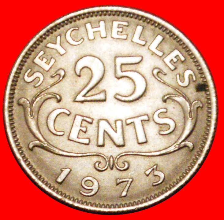 * GREAT BRITAIN (1953-1974): SEYCHELLES★25 CENTS 1973 ELIZABETH II 1953-2022★LOW START ★ NO RESERVE!