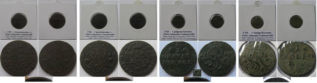  1767-1768,Polnisch-litauisches Königreichs,Satz 4 Münzen: Półgrosz/Grosz/Szeląg, Krakauer Münzstatte   