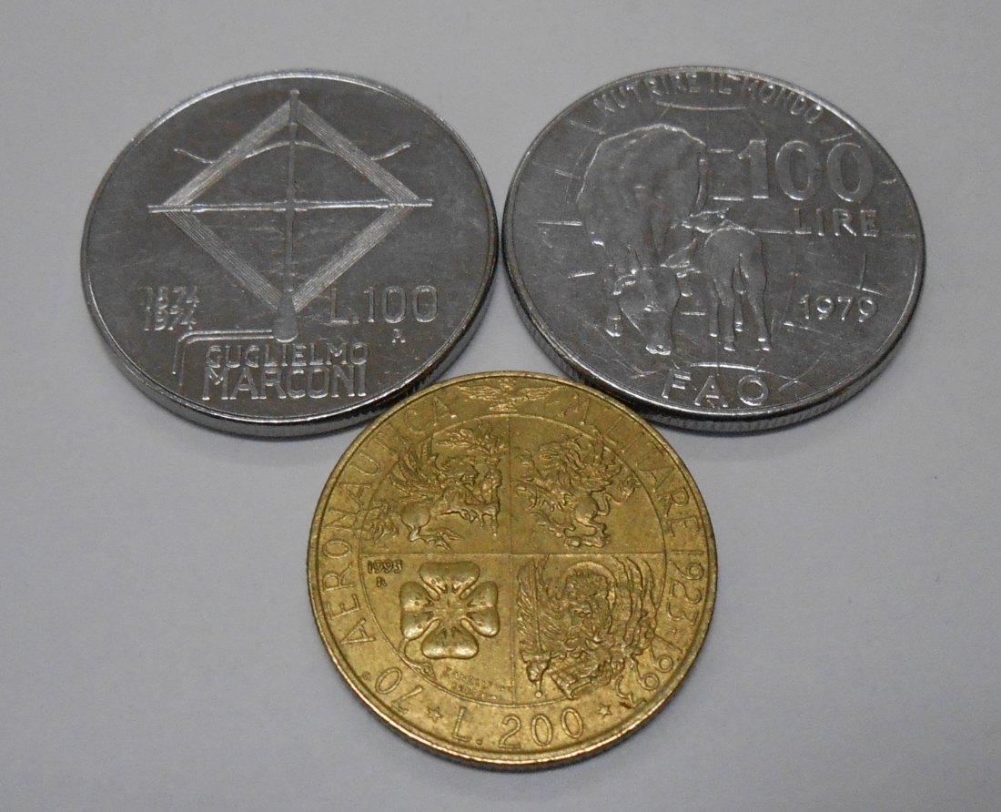  TK95 Italien 3er Lot Gedenkmünzen, 100 Lire 1974 , 100 Lire 1979,  200 Lire 1993   