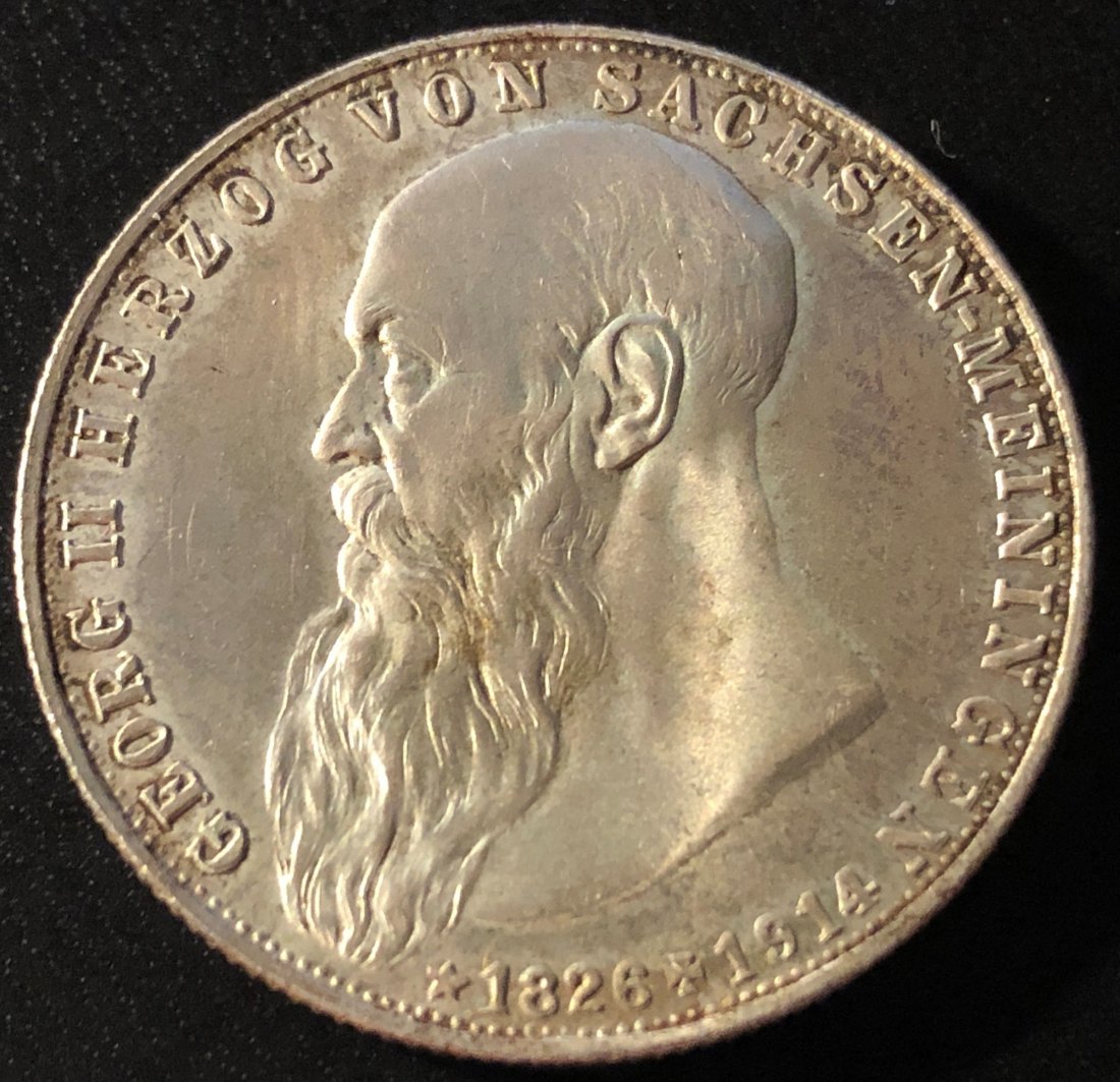  Kaiserreich - 2 Mark 1915 Sachsen Meiningen - Silbermünze - Auf seinen Tod   