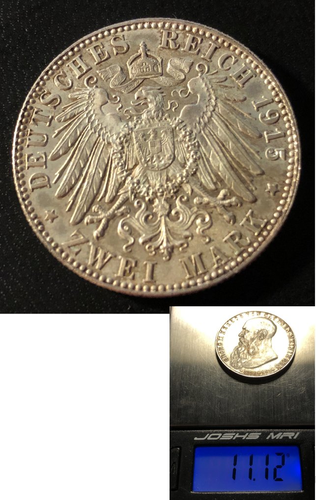  Kaiserreich - 2 Mark 1915 Sachsen Meiningen - Silbermünze - Auf seinen Tod   