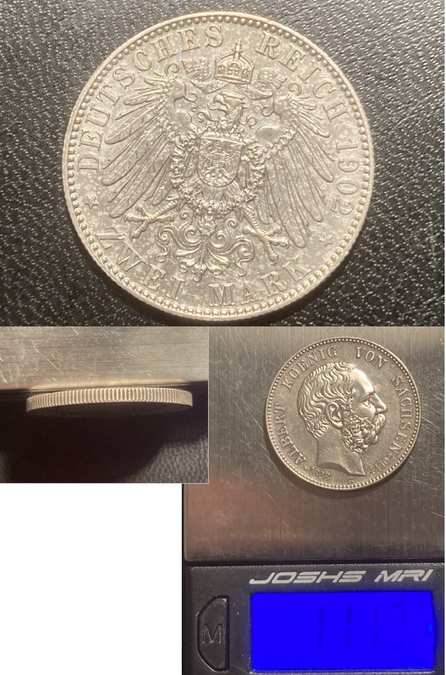  Altdeutschland - 2 Mark 1902 Sachsen - Silbermünze - Auf seinen Tod   