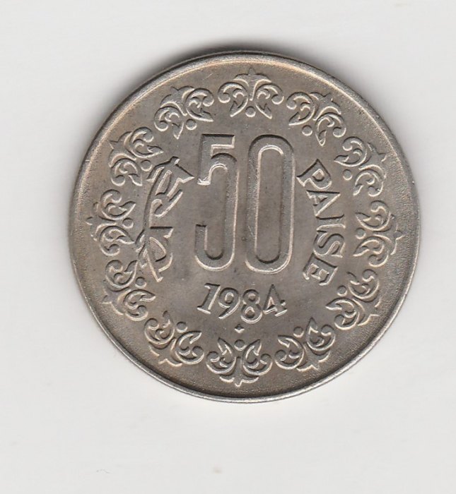  50 Paise Indien 1985 mit Raute unter der Jahreszahl  (N139)   