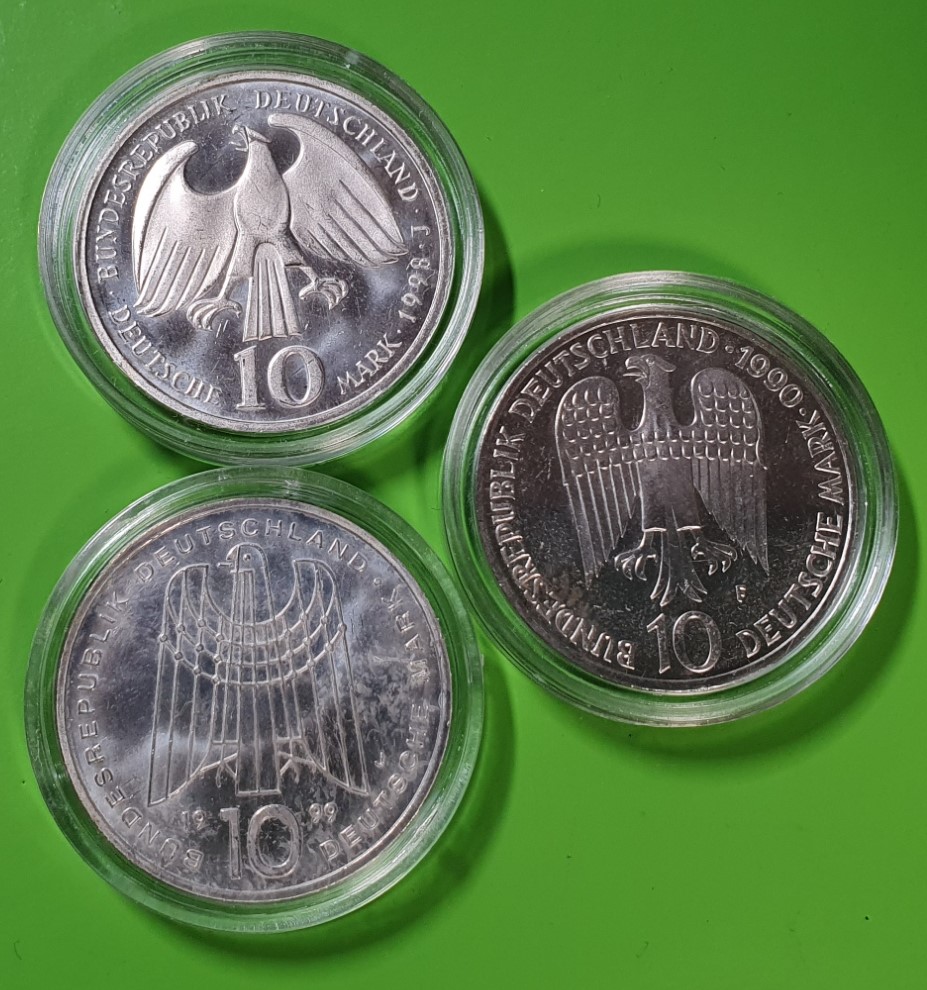  BRD 3 x 10 Deutsche Mark Drei Silber Münzen Gedenkmünzen Bundesrepublik Deutschland   