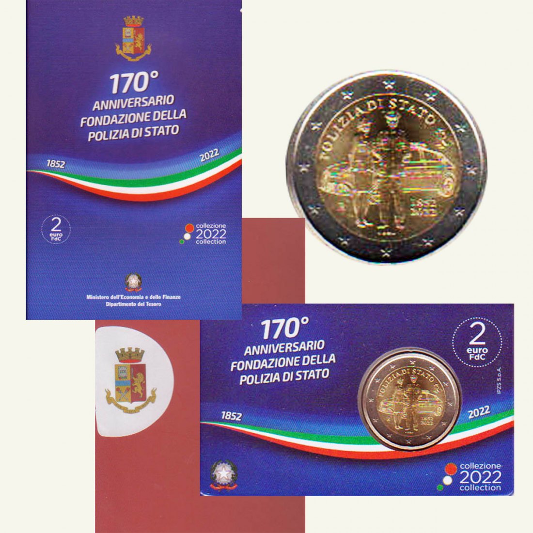  Offiz. 2-Euro-Sondermünze Italien *170 Jahre Staatspolizei* 2022 nur 20.000St!   
