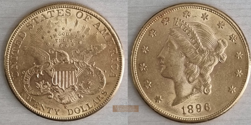 USA  20 Dollar MM-Frankfurt Feingold: 30,09g Double Eagle 1896 S 