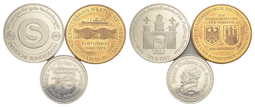  Medaillen; 3 Stück 1983/1975/1852; 16,97/13,59/4,89 g; Ø 34,42/34,39/26,87 mm   