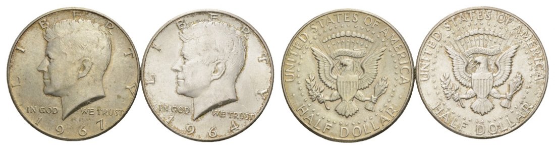  USA; 2 Kleinmünzen; 1/2 Dollar 1967/1964   