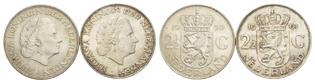  Niederlande; 2 Kleinmünzen; 2 1/2 Gulden 1959/1961   