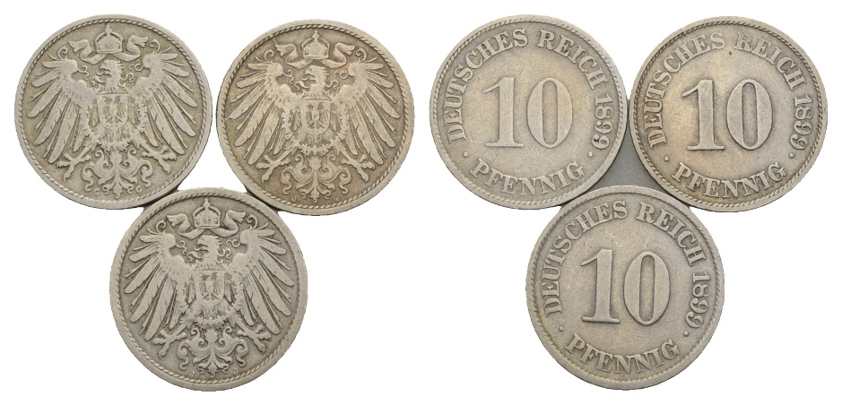  Kaiserreich; 10 Pfennig 1899 (3 Stück)   