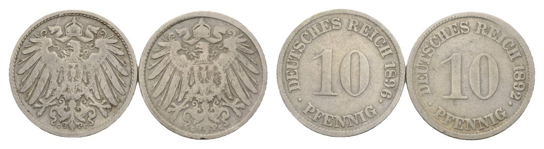  Kaiserreich; 10 Pfennig 1896/1892 (2 Stück)   