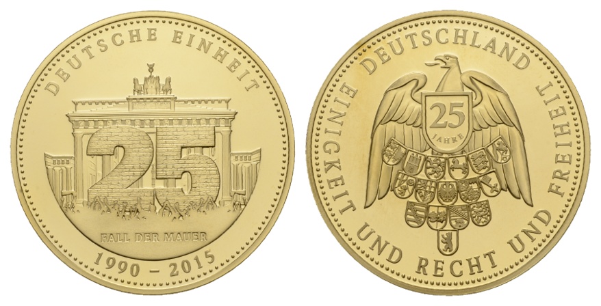  Medaille 2015; vergoldet; 25 Jahre Deutsche Einheit; 27 g; Ø 40 mm   