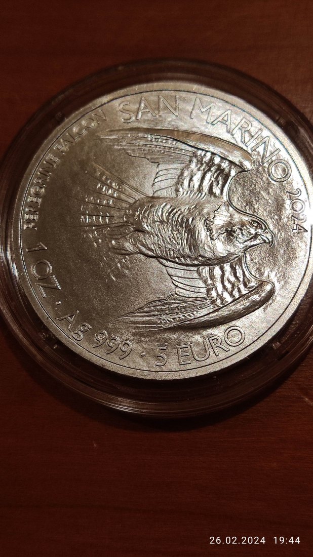  San Marino 1 Oz Silber 5 Euro 2024 Wanderfalke   