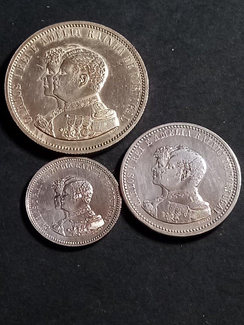  Portugal - 200,500,1000 Reis 1898 Silber   