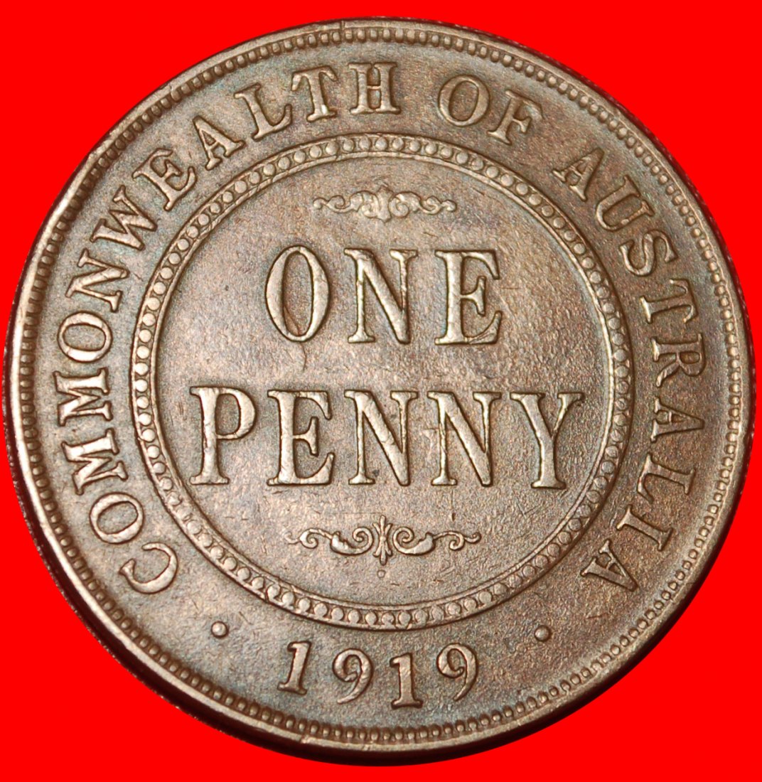  * GROSSBRITANNIEN STEMPEL: AUSTRALIEN ★ 1 PENNY 1919 PUNKT! GEORG V. (1911-1936) ★OHNE VORBEHALT!   