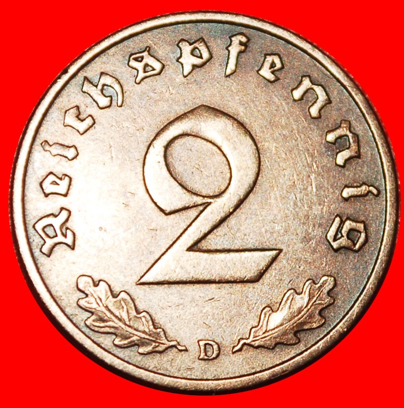 * SWASTIKA 1936-1940:GERMANY★2 PFENNIGS 1937D BAVARIA! THIRD REICH 1933-1945★LOW START ★ NO RESERVE!