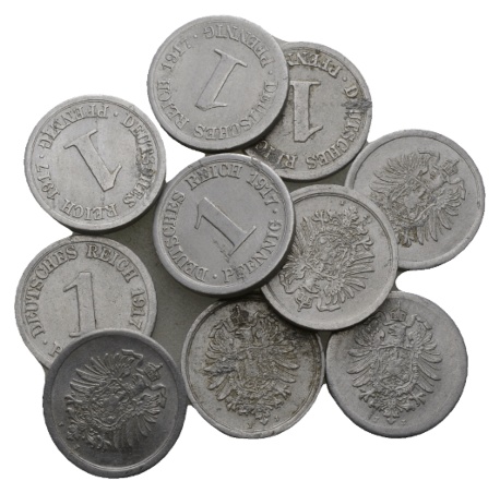  Deutsches Reich; 1 Pfennig 1917; 10 Kleinmünzen   