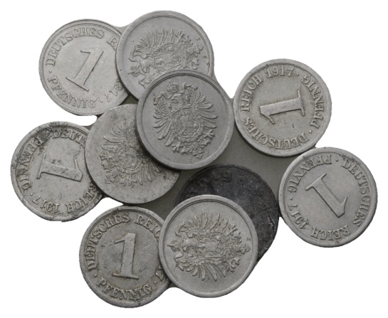  Deutsches Reich; 1 Pfennig 1917; 10 Kleinmünzen   