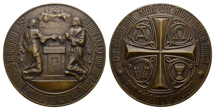  Medaille; Bronze; Altpreußische Union zur Goldenen Hochzeit ; 206,6 g, Ø 97,1 mm   