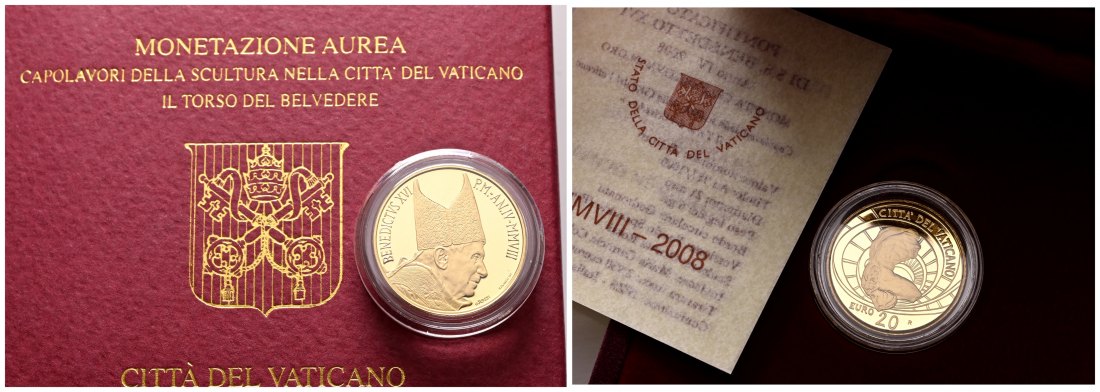 PEUS 1566 Vatikan 5,5 g Feingold. Torso del Belvedere incl. Etui, Zertifikat und Verpackung 20 Euro GOLD 2008 R Proof (in Kapsel)