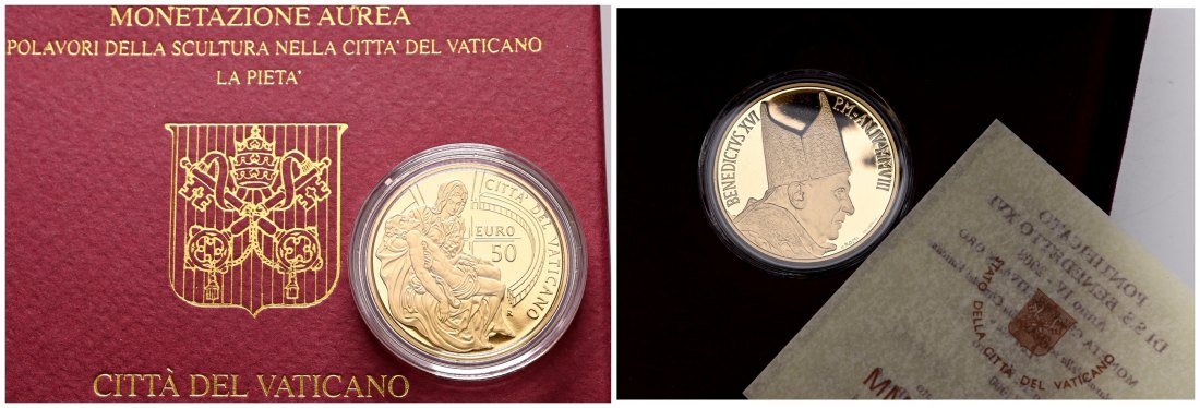 PEUS 1567 Vatikan 13,76 g Feingold. La Pietà incl. Etui, Zertifikat und Verpackung 50 Euro GOLD 2008 R Proof (in Kapsel)