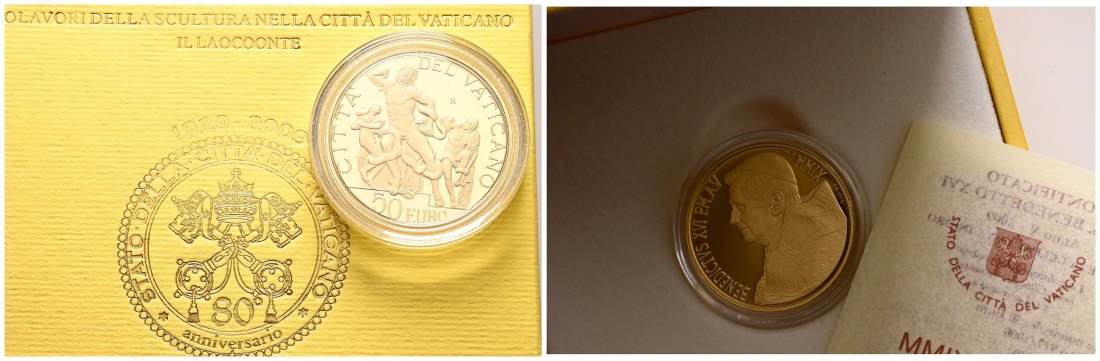 PEUS 1569 Vatikan 13,76 g Feingold. Meisterwerke - Der Laocoonte incl. Etui, Zertifikat und Verpackung 50 Euro GOLD 2009 R Proof (in Kapsel)