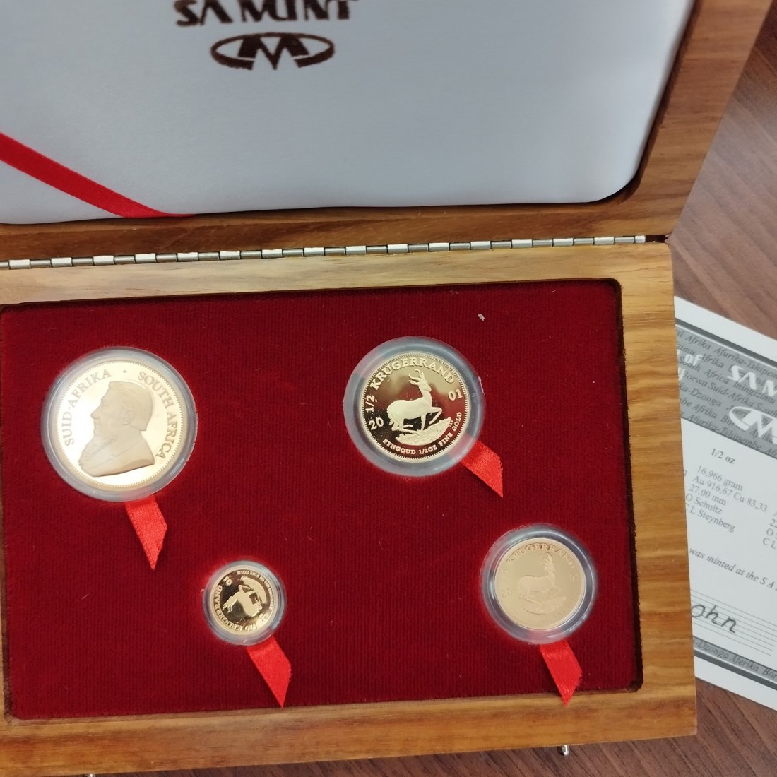 PEUS 1573 Südafrika Insg. 57,54 g Feingold. Incl. Holzbox + Zertifikat Prestige-Set (4 Münzen) GOLD 2001 Proof (Kapsel)