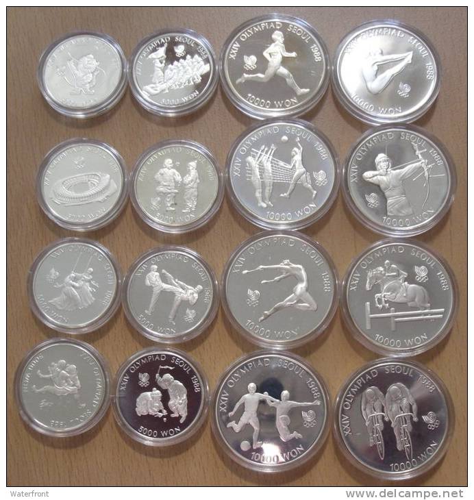  KOREA OLY 1988 - Complete Set Commemorative Coins 5.000 + 10.000 Won Certificate   