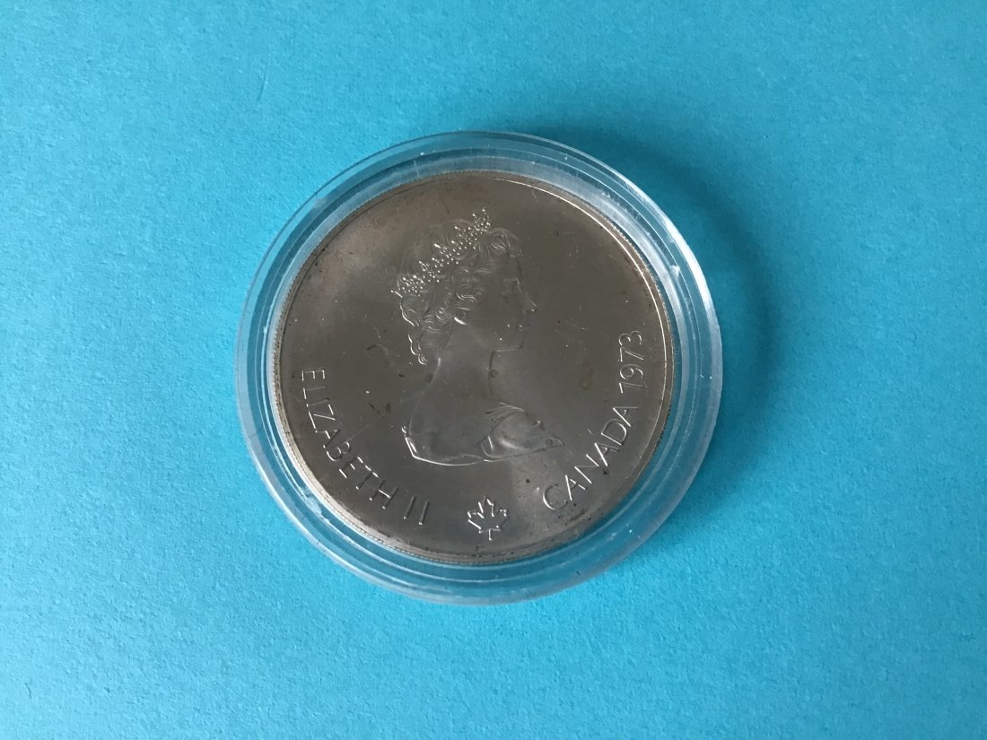  Olympische Spiele Canada 1976-5 Dollar 1973- RS: KARTE VON KANADA/NORDAMERIKA-24,3g Silber-925/1000   