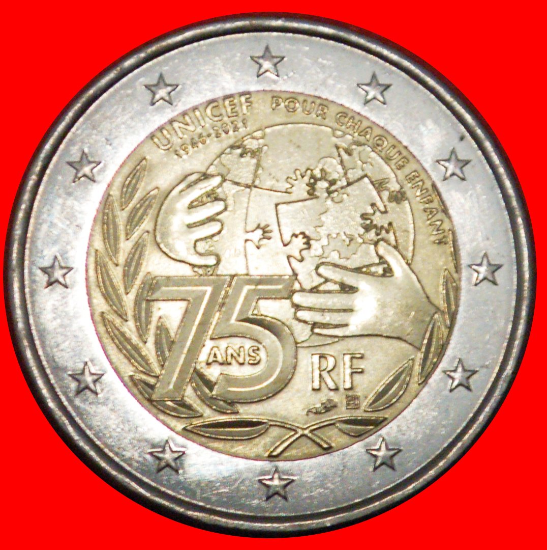  * GLOBE: FRANCE ★ 2 EURO 1946-2021 UNICEF! UNC MINT LUSTRE! ★LOW START ★ NO RESERVE!   