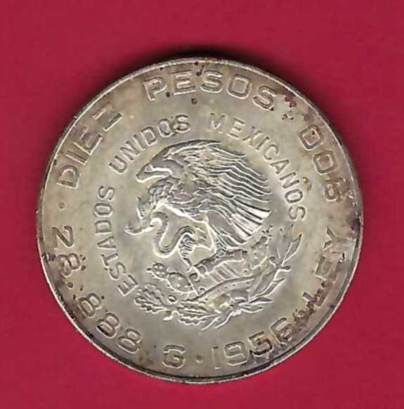  Mexico 10 Pesos 1956 Silber 28,88gr. Münzen und Goldankauf Golden Gate Frank Maurer AB002   