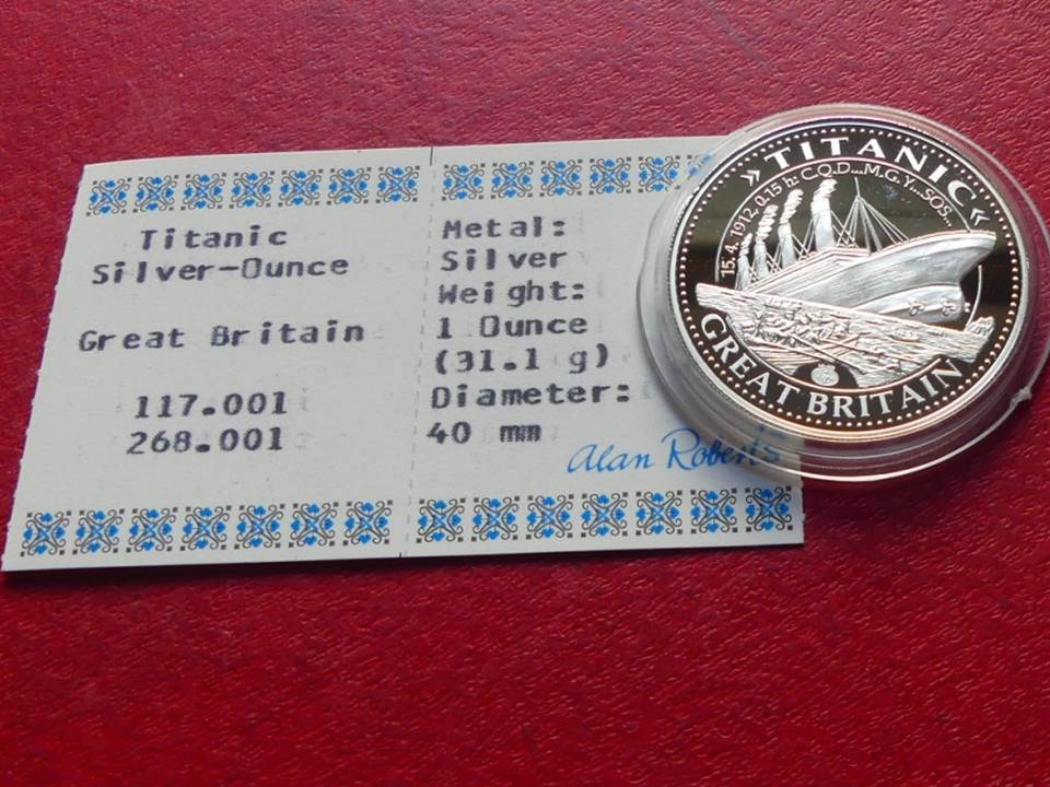  Große Silbermünze „Titanic“ 31,1 Gramm / 1 Unze 999er Silber  Erstklassig erhalten, in Kapsel   