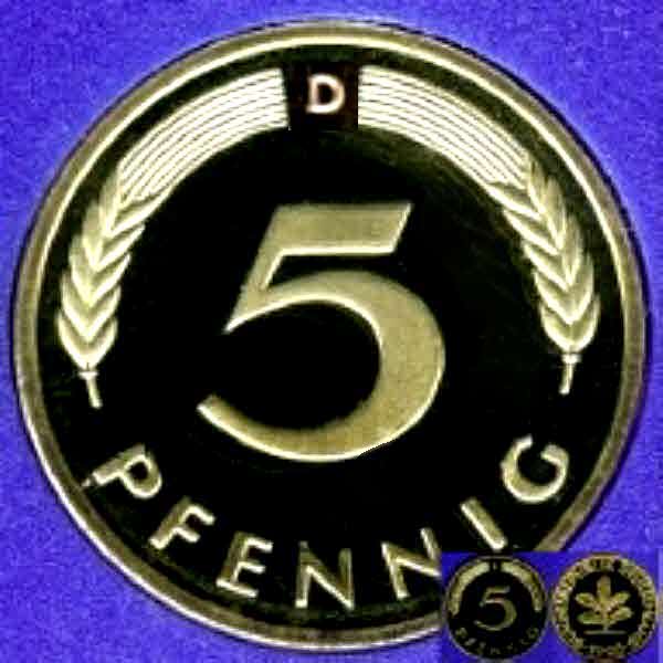  1996 D * 5 Pfennig Polierte Platte PP, proof, top   